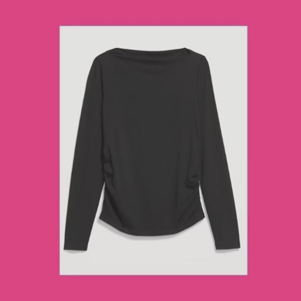 Old Navy Slit Neck with Side Ruching Top, Cotton/Modal, Black, Large